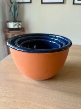 VTG 3 Set Over & Back Terracotta navy Mixing Bowl Portugal Nesting Bowls